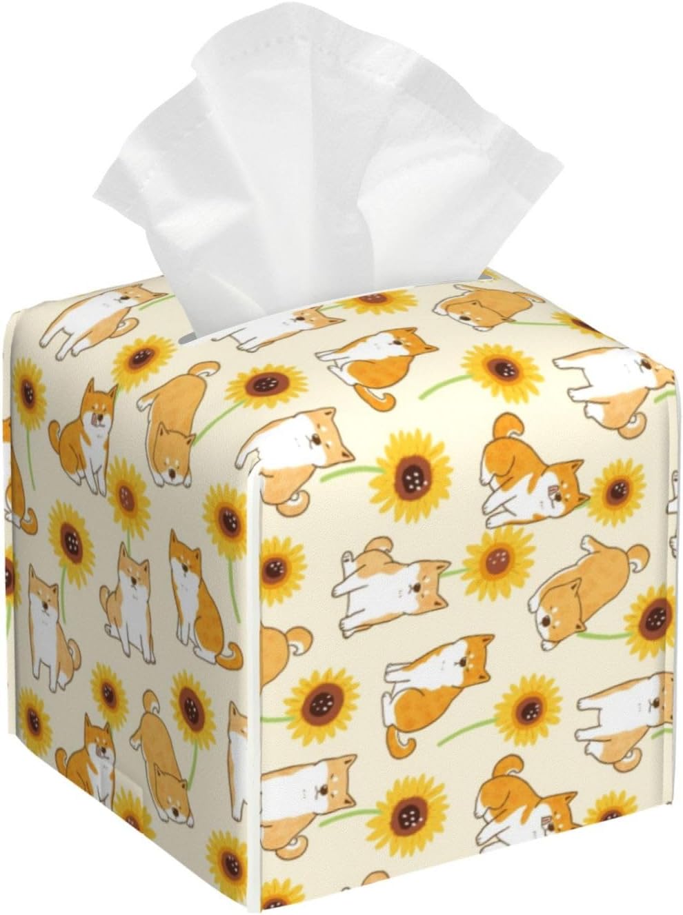 Premium Shiba Inuprint Leather Tissue Box Holder for HomeCar -Long-lasting Durable Design