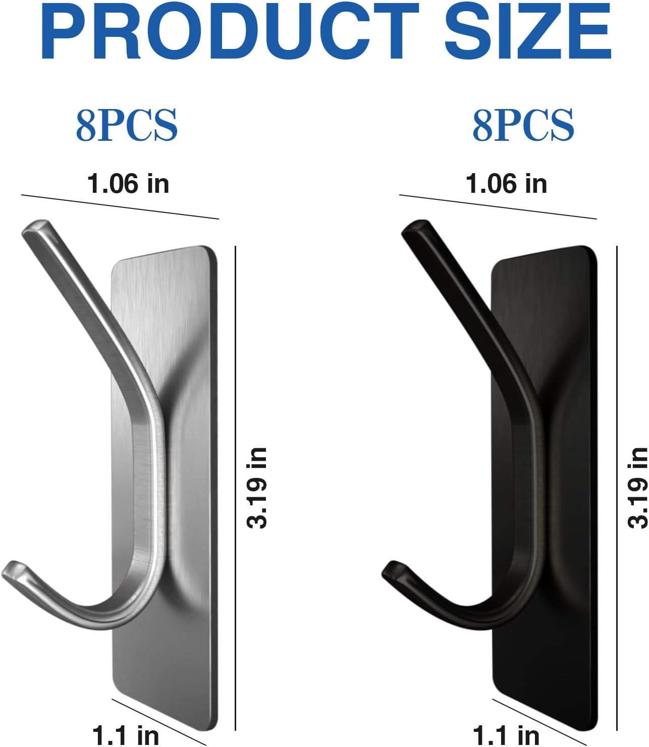 8PCS Berkwood Self-Adhesive Stainless Steel Towel Hook Wall-Mounted Berkshire White 5LB Capacity