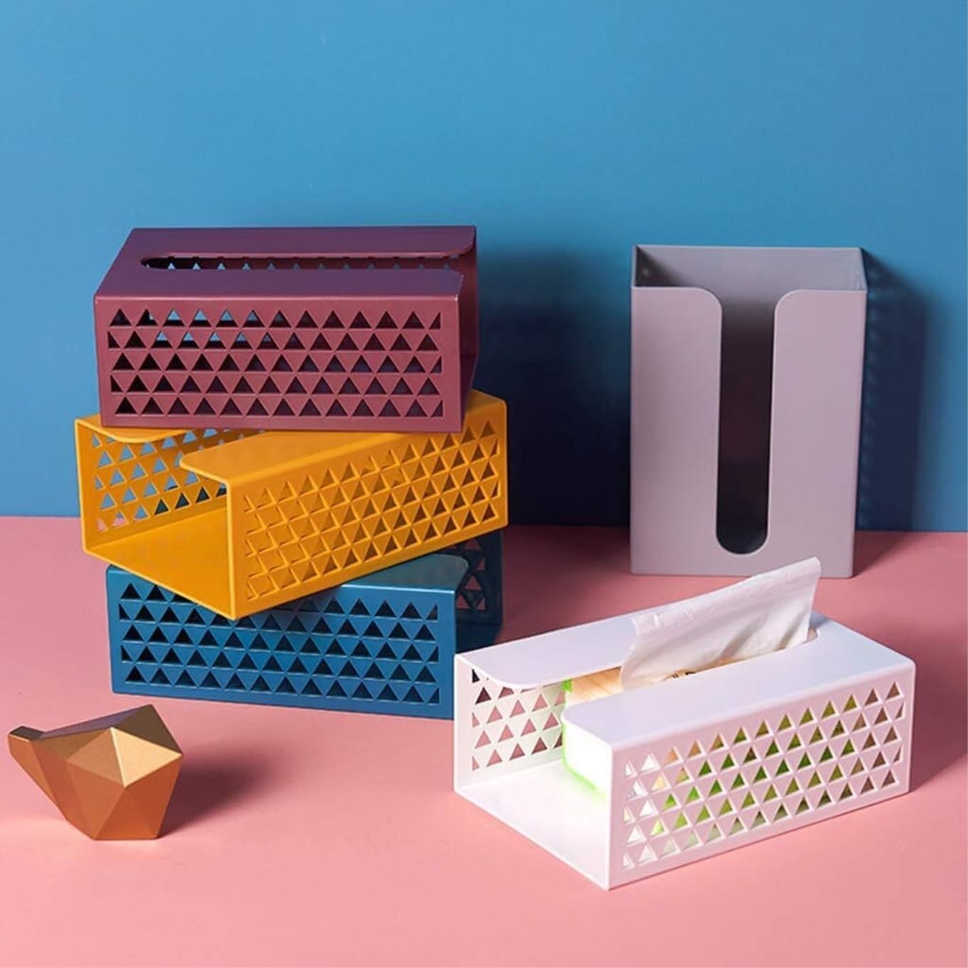 TOWINE Yellow Wall-Mounted Toilet Paper Holder Creative Tissue Box Free Punching Paste Storage Bag