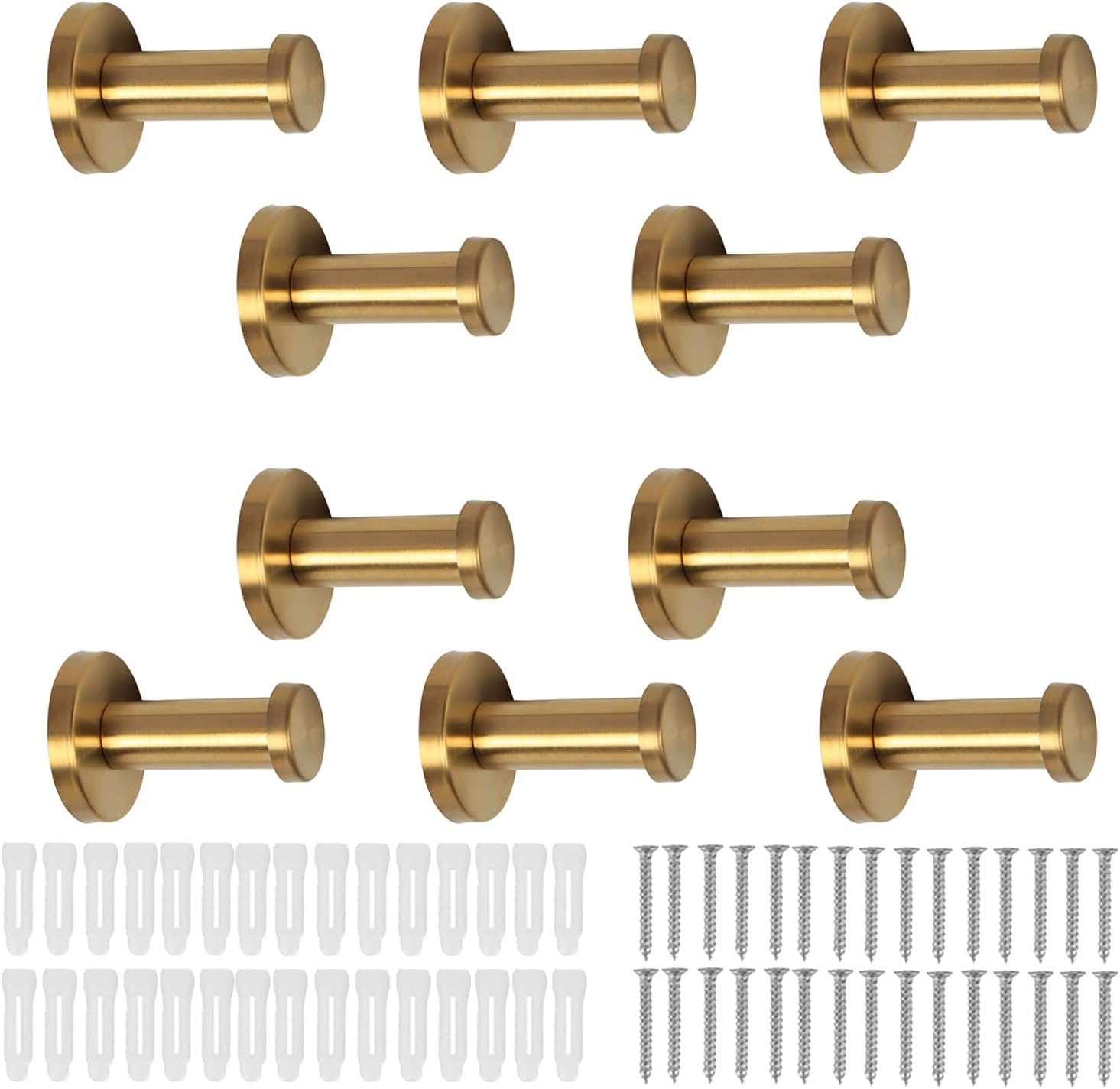 Gold Stainless Steel 10-Piece Bathroom Towel Hook Set with Wall Bracket - Durable for Bathroom Kitchen Bedroom