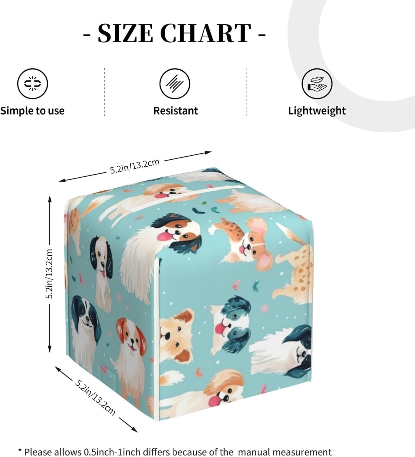 Luwuqiwu Colorful Dog Print Leather Tissue Box Holder 52x52x52inch Square Storage Box for Bathroom Kitchen Home Car