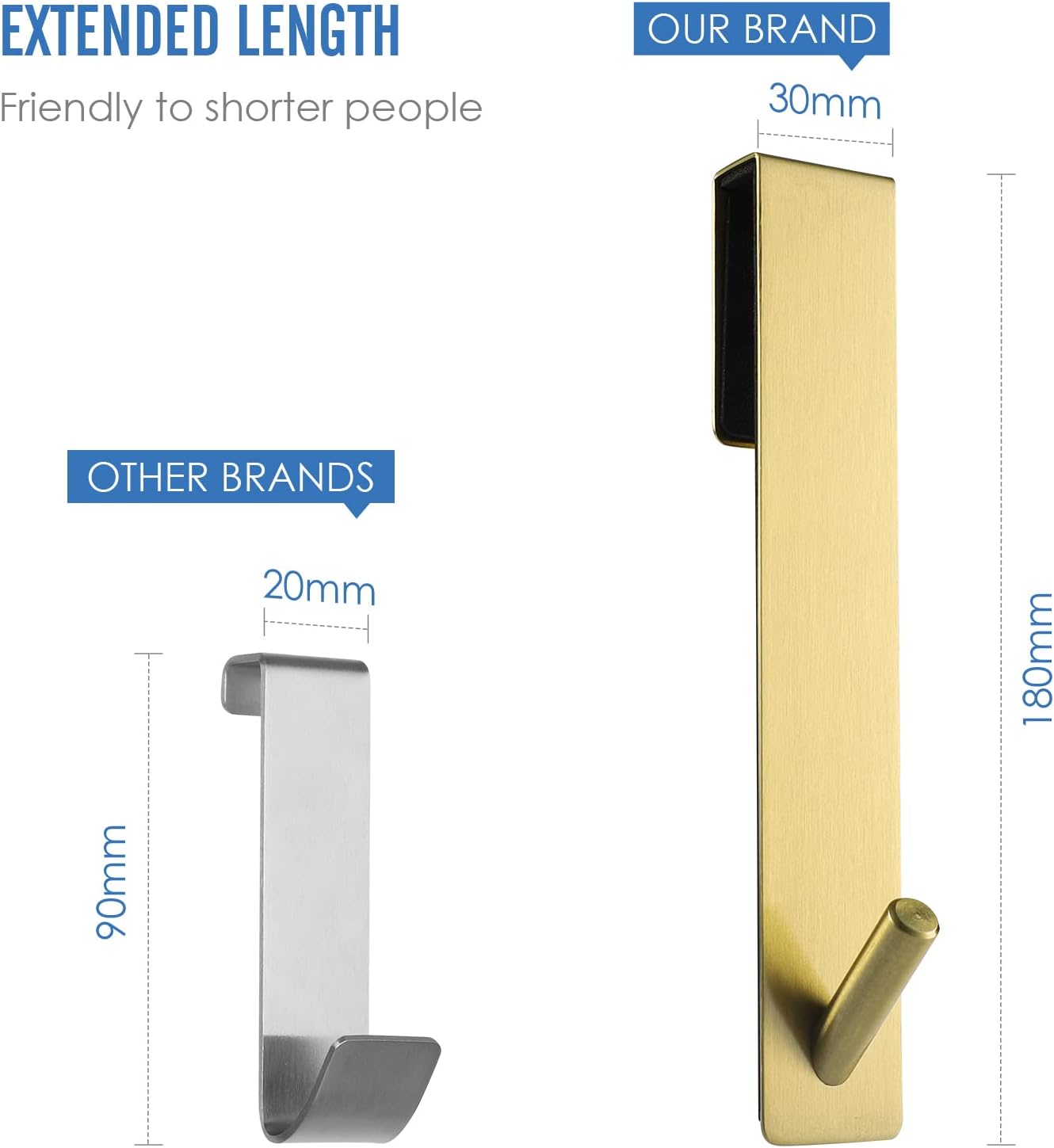 Simtive 3-Piece 7-inch Extendable shower door hooks Anti-Scratch No Drilling Durable 3-Pack for Frameless Glass Doors