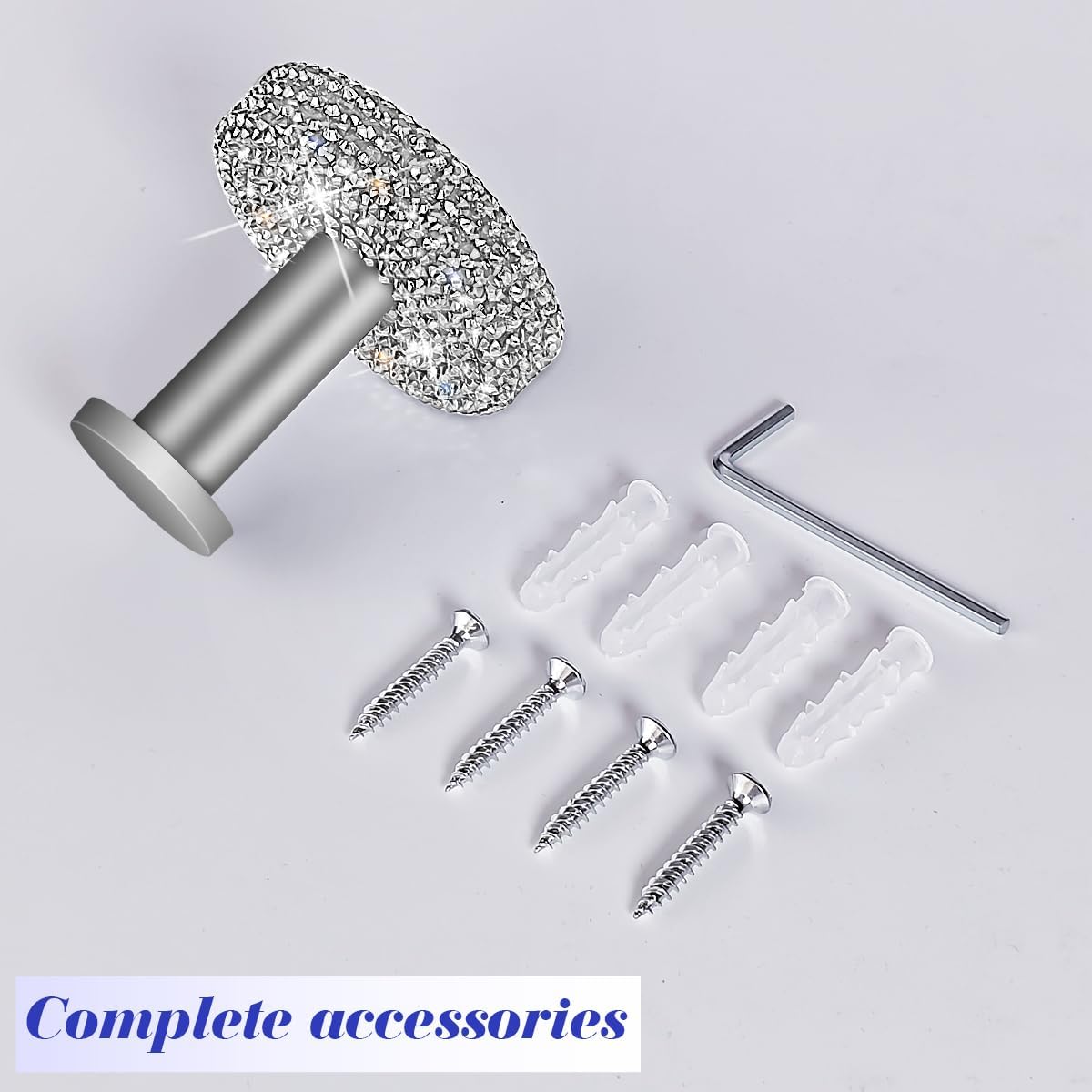 GUFONKOD Polished Matte Chrome Bling Hooks for Shower Bathroom Kitchen Up to 15 lbs - Rhinestone Design