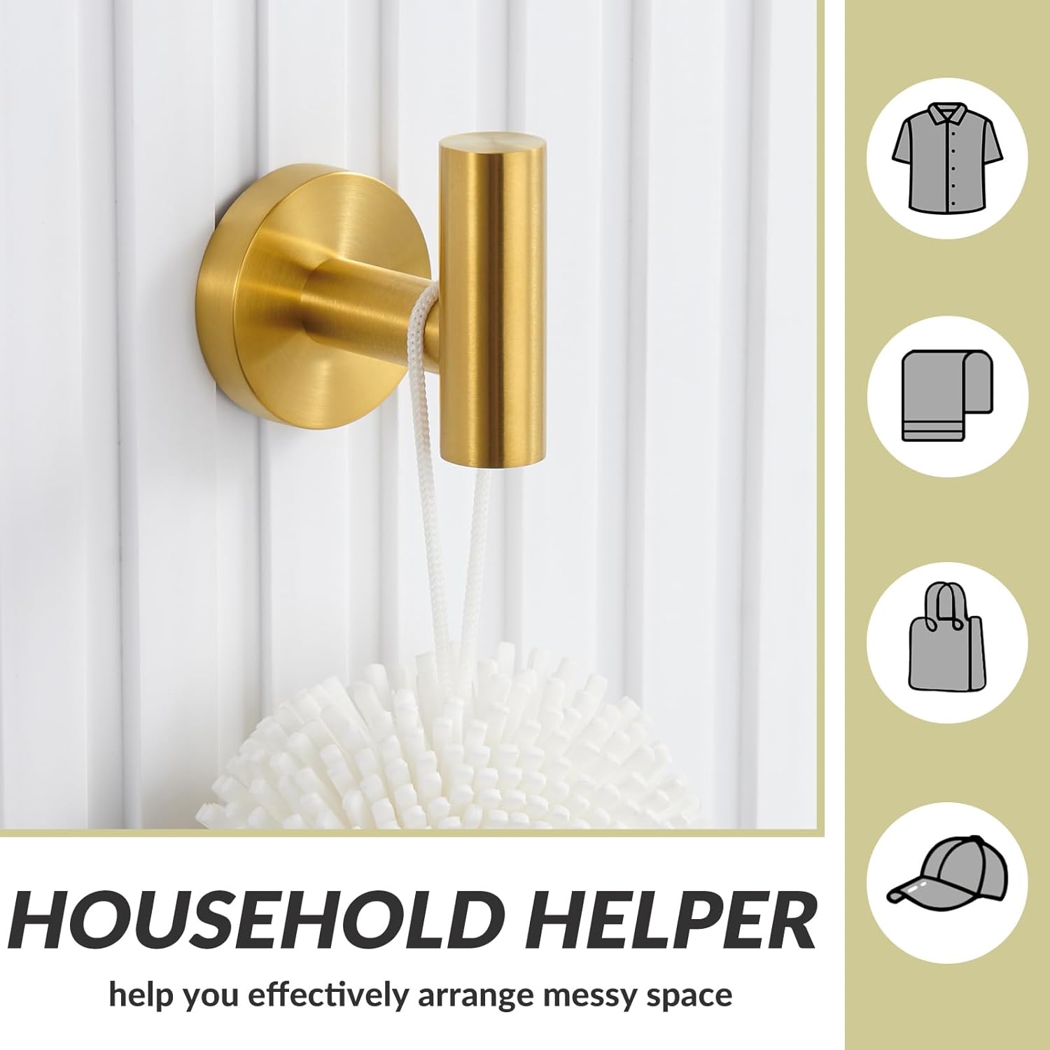Sturdy Stainless Steel Robe Hook Brushed Gold Wall Hook for Home Storage