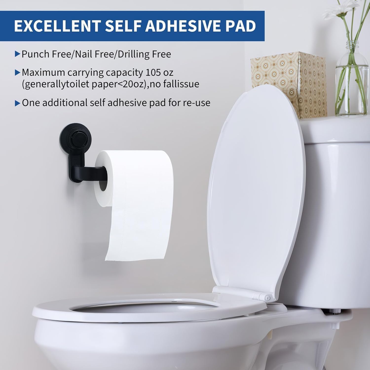 Suction Cup Toilet Paper Holder Wall-Mounted ABS Bathroom Holder for Home Use
