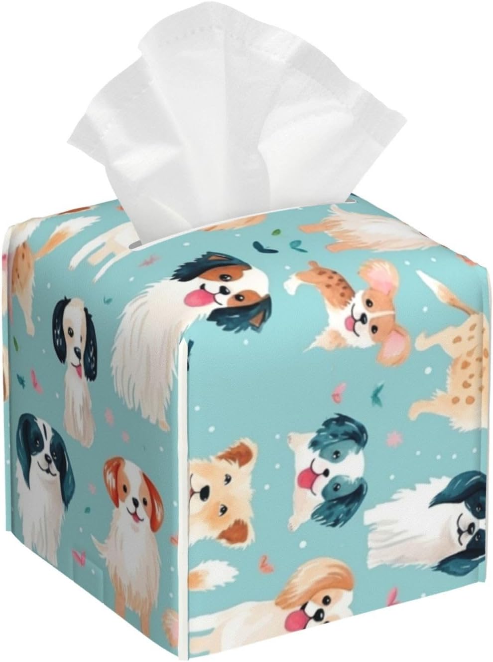 Luwuqiwu Colorful Dog Print Leather Tissue Box Holder 52x52x52inch Square Storage Box for Bathroom Kitchen Home Car