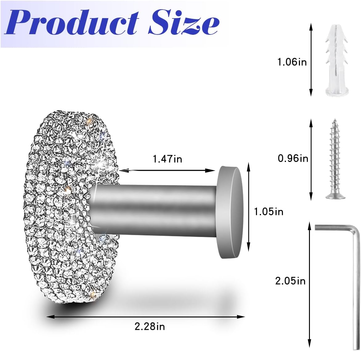 GUFONKOD Polished Matte Chrome Bling Hooks for Shower Bathroom Kitchen Up to 15 lbs - Rhinestone Design