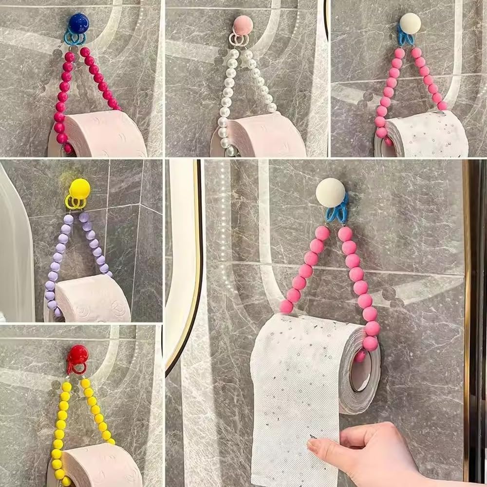 ELEFOCUS Dopamine Rose-Beaded Punch-Free Toilet Paper Holder Wall-Mounted Bathroom Organizer Pink