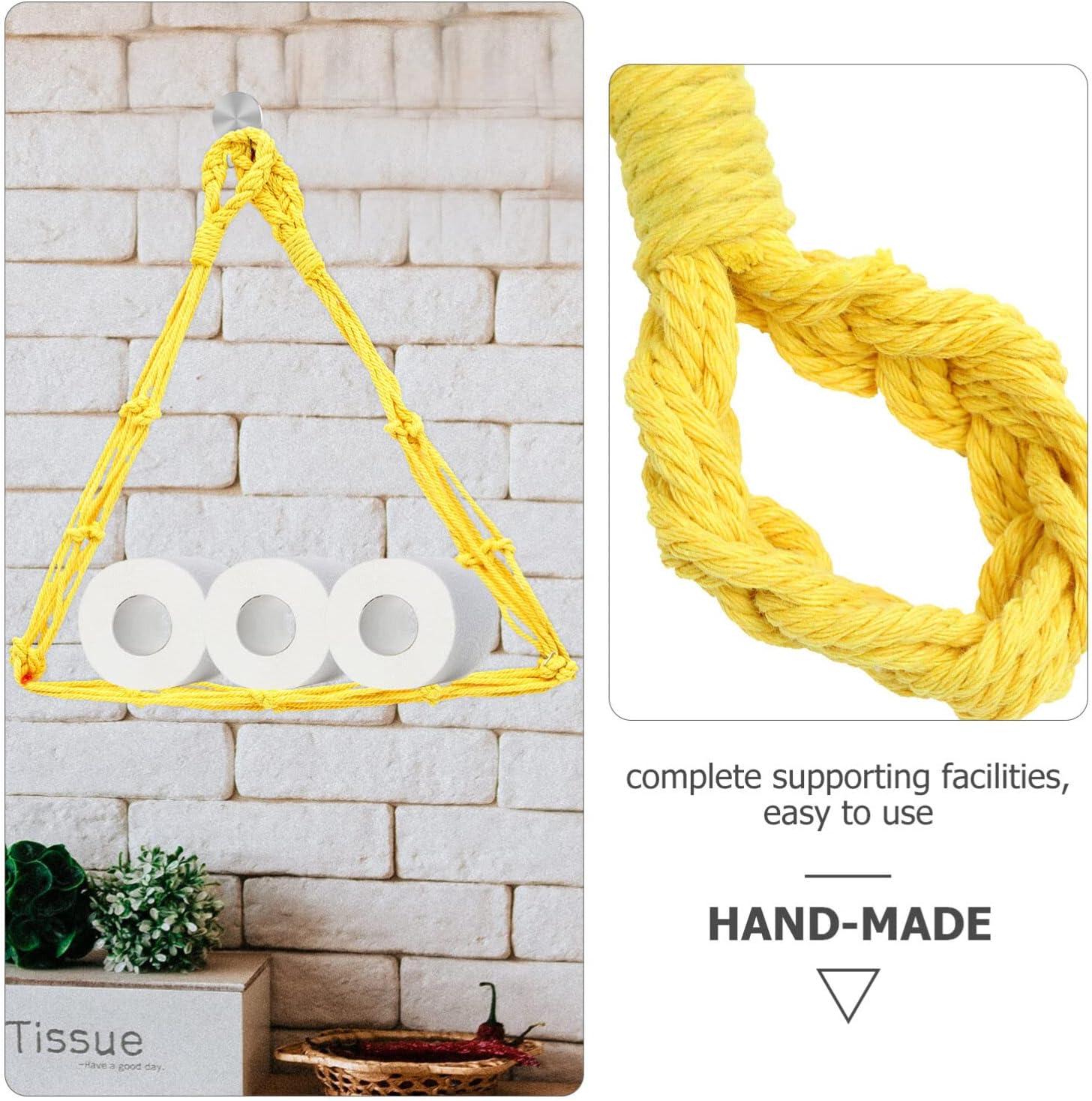 Alipis 2 piece Wall-Mounted Cotton Rope Tissue Holder Stylish Space-Saving Storage Solution for Bathroom Kitchen