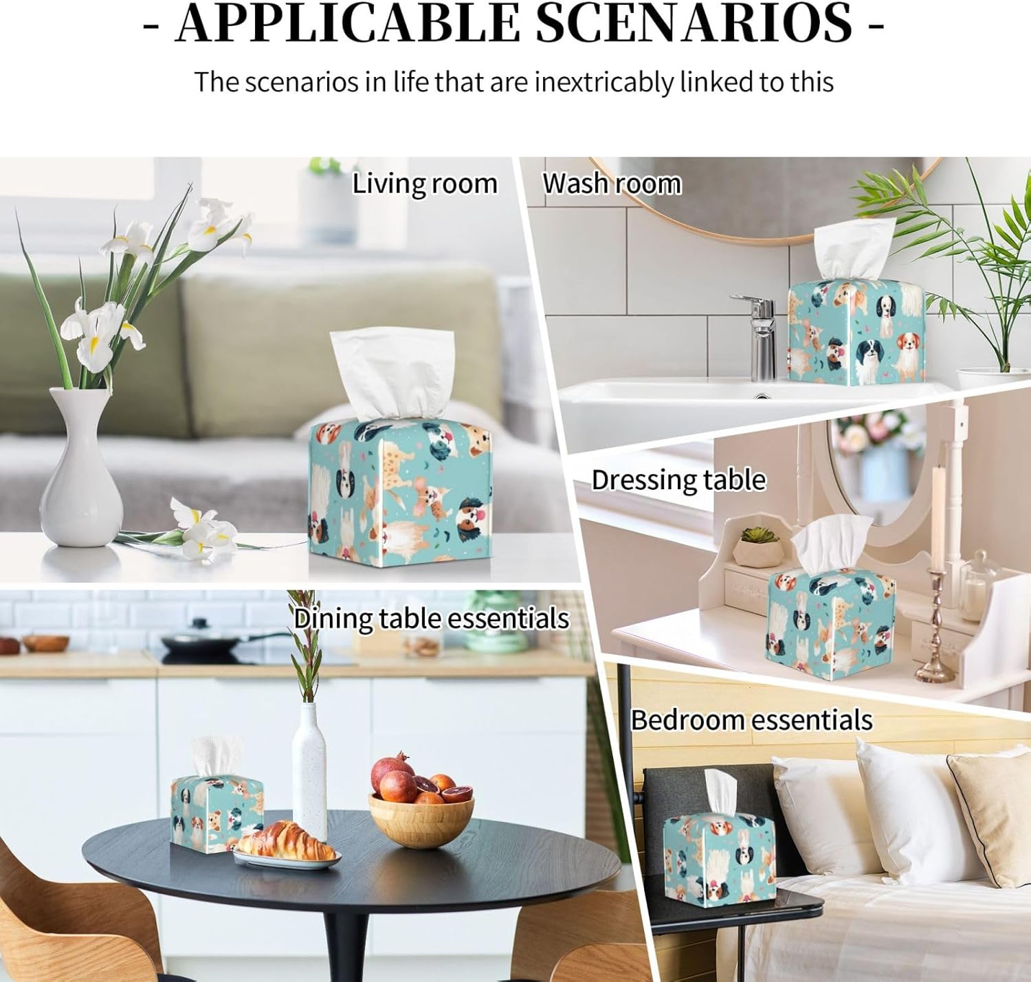 Luwuqiwu Colorful Dog Print Leather Tissue Box Holder 52x52x52inch Square Storage Box for Bathroom Kitchen Home Car