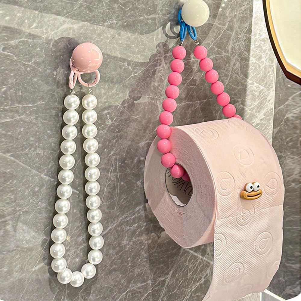 ELEFOCUS Dopamine Rose-Beaded Punch-Free Toilet Paper Holder Wall-Mounted Bathroom Organizer Pink