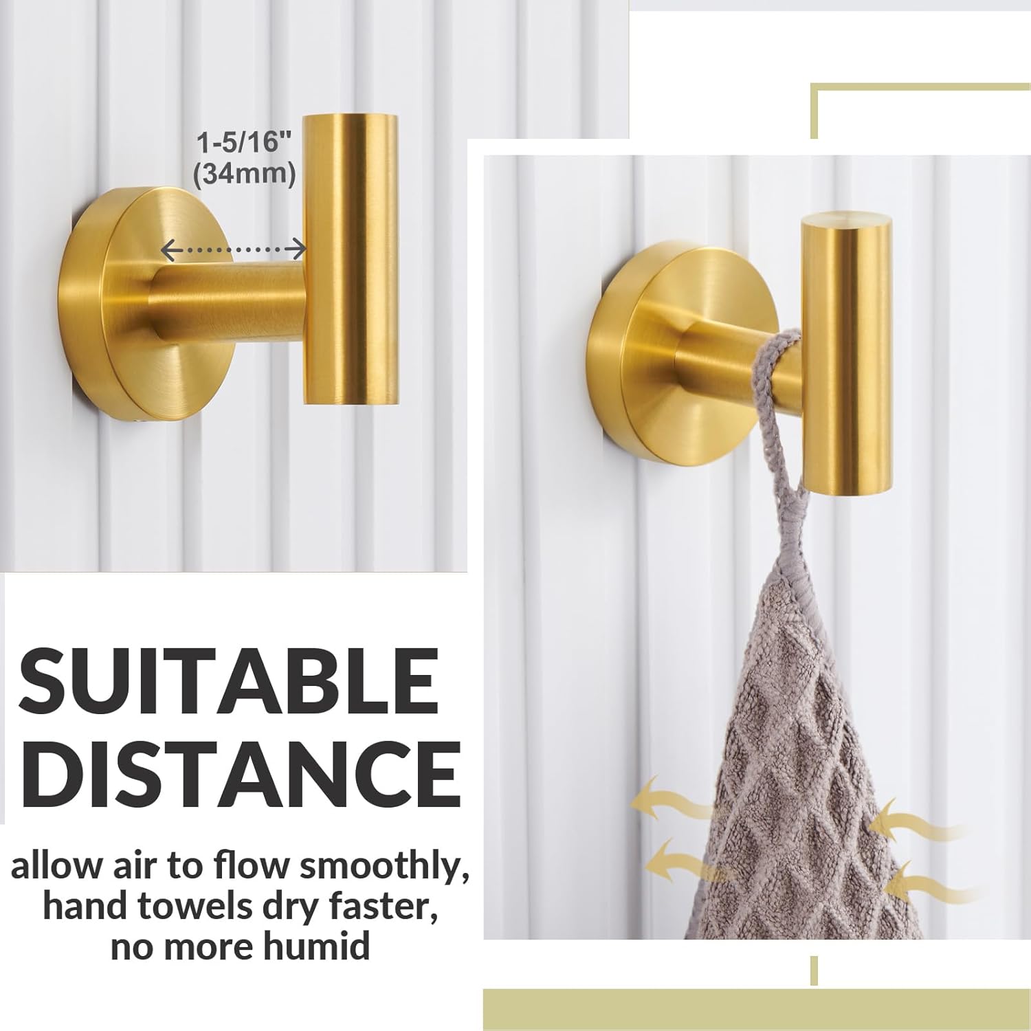 Sturdy Stainless Steel Robe Hook Brushed Gold Wall Hook for Home Storage