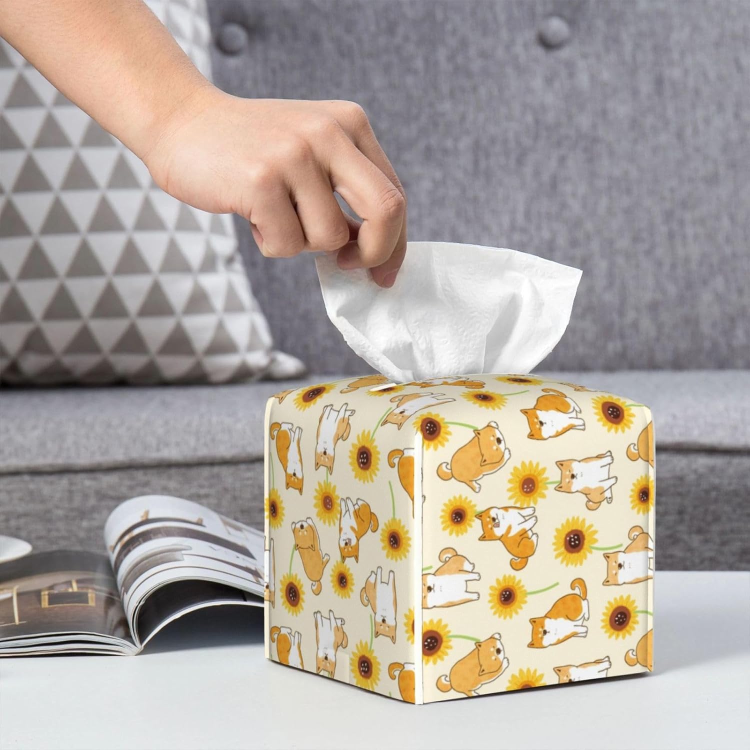 Premium Shiba Inuprint Leather Tissue Box Holder for HomeCar -Long-lasting Durable Design