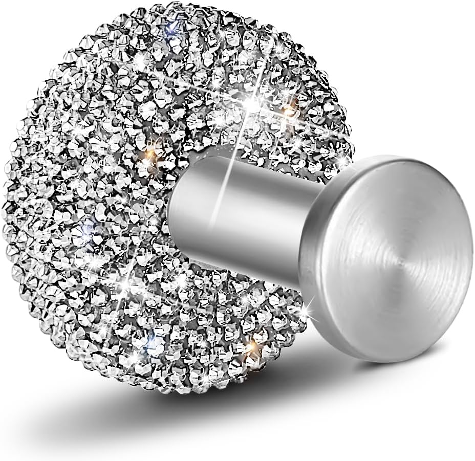 GUFONKOD Polished Matte Chrome Bling Hooks for Shower Bathroom Kitchen Up to 15 lbs - Rhinestone Design