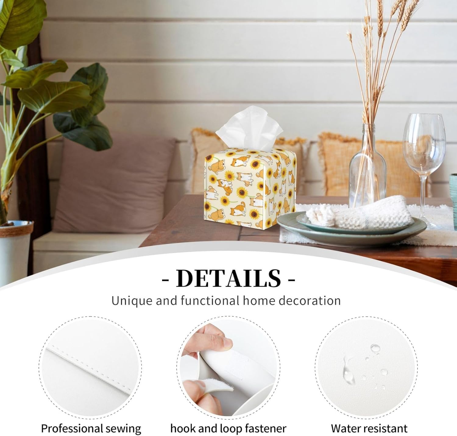 Premium Shiba Inuprint Leather Tissue Box Holder for HomeCar -Long-lasting Durable Design