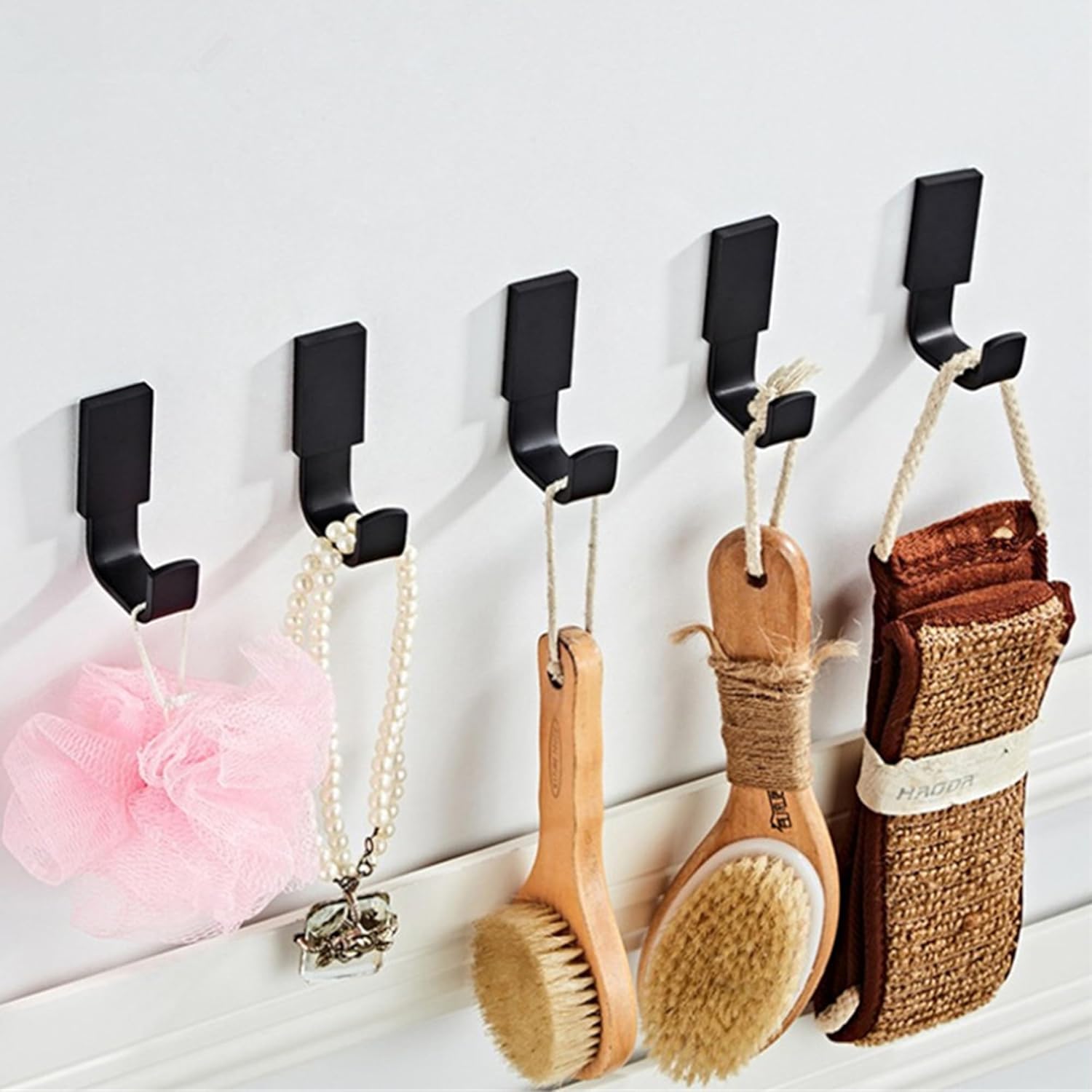 Flybath 5-Piece Coat Hook Brass Robe Towel Hooks Contemporary Style Matte Black Finish