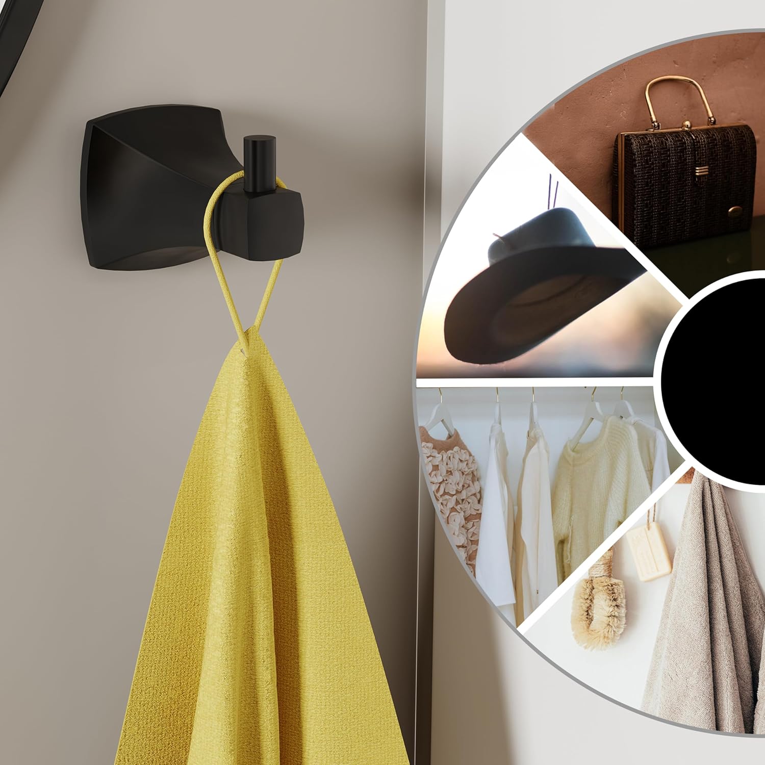 Towel Hook Set of 2 Matte Black Wall Hook for Bathroom Kitchen Bedroom