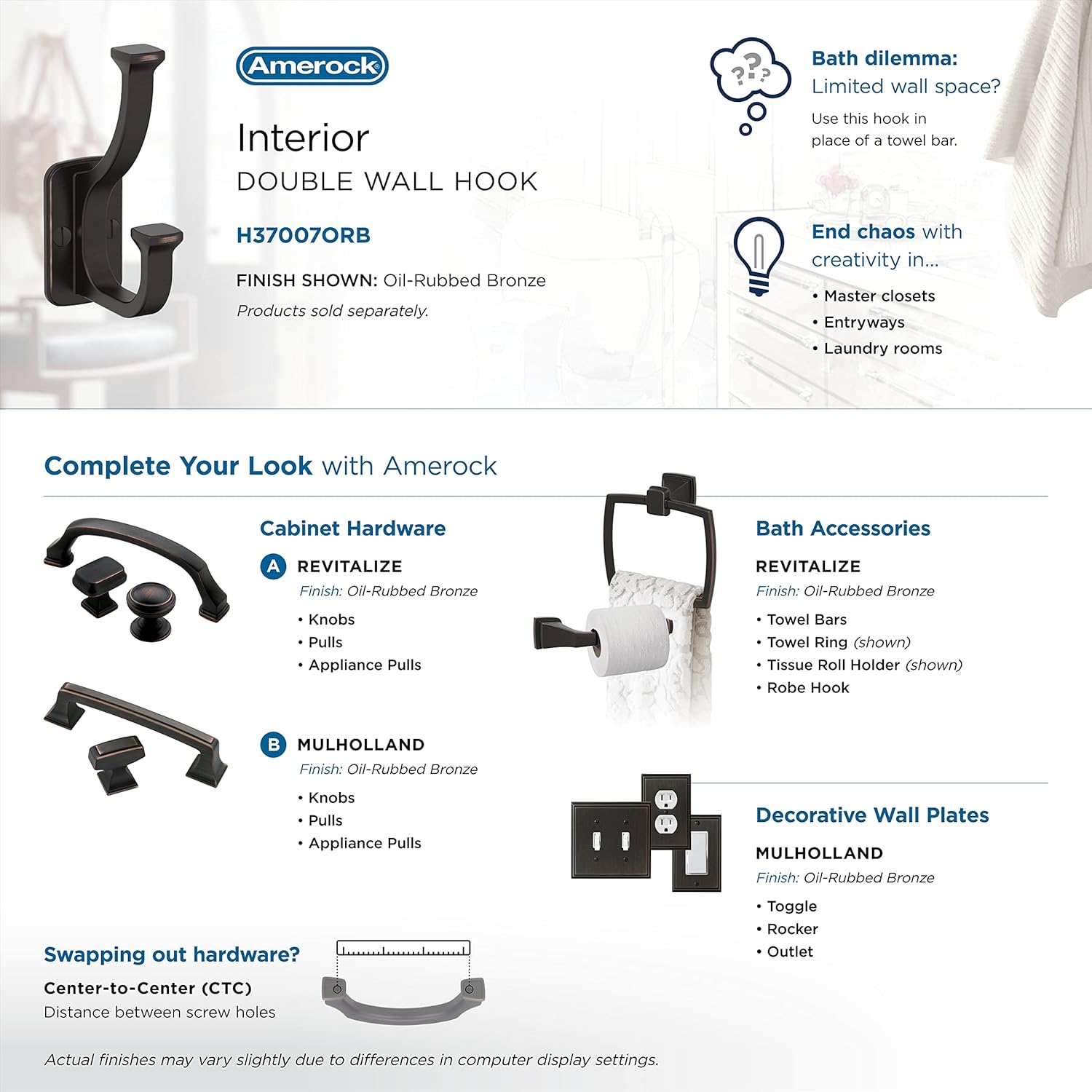 Stylish Decorative Wall Hook Amerock H37007ORB Oil Rubbed Bronze Bathroom Closet