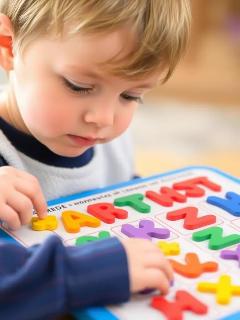 A child engrossed in playing with the Treasure Hunt Adventure Puzzle, with a magnifying glass in hand, examining the intricate details of the puzzle pieces. The child's face is lit up with excitement and curiosity.